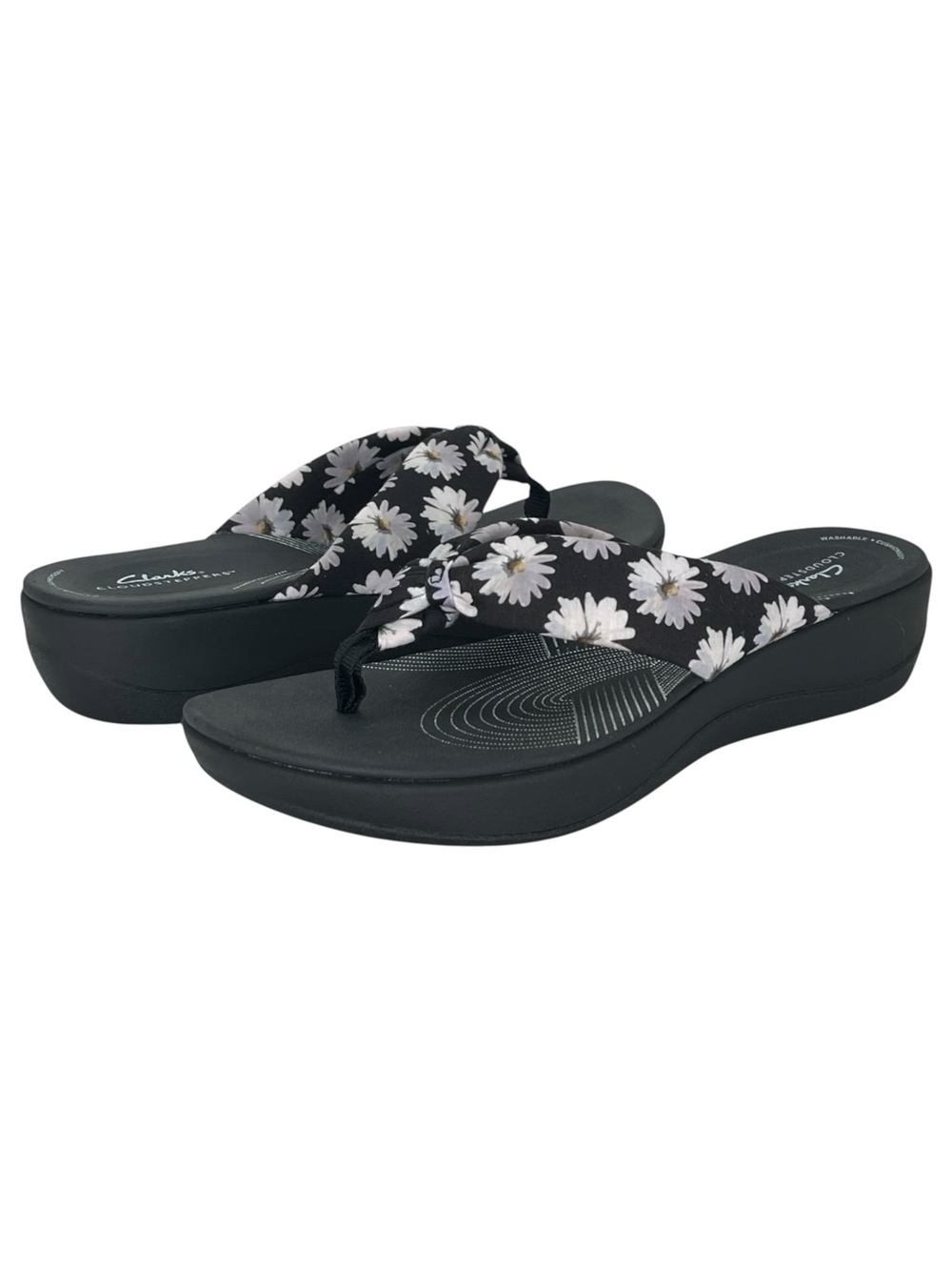 Clarks Arla Glison Black Floral Cloudsteppers Womens Thong Sandals Size 11M - Picture 10 of 13